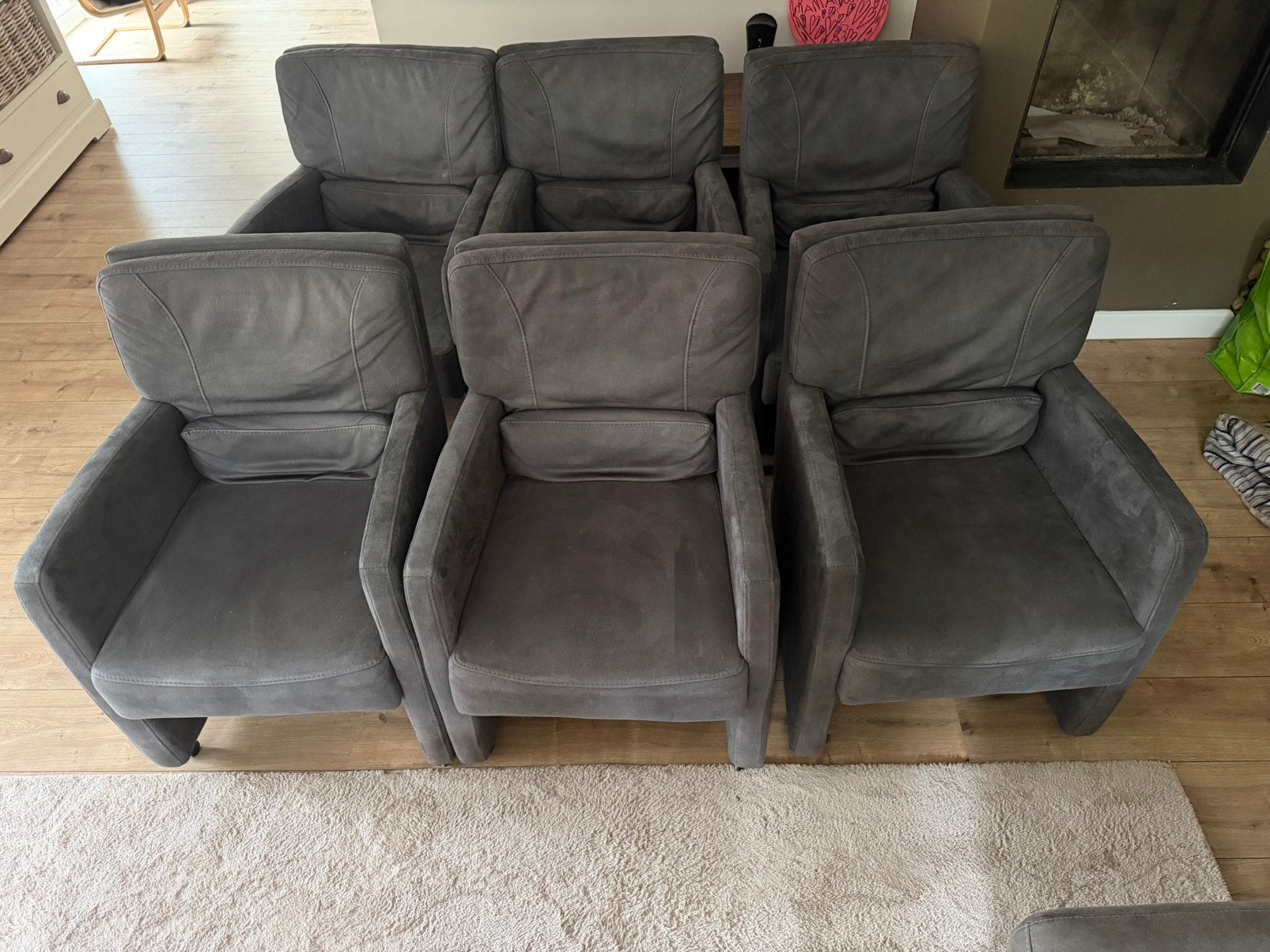 6 eetkamer stoelen met wieltjes en een eettafel, Huis en Inrichting, Tafels | Eettafels, Ophalen, Gebruikt, 200 cm of meer, 50 tot 100 cm