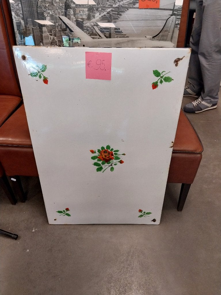 emaille bord 60x90cm met een bloem, Ophalen