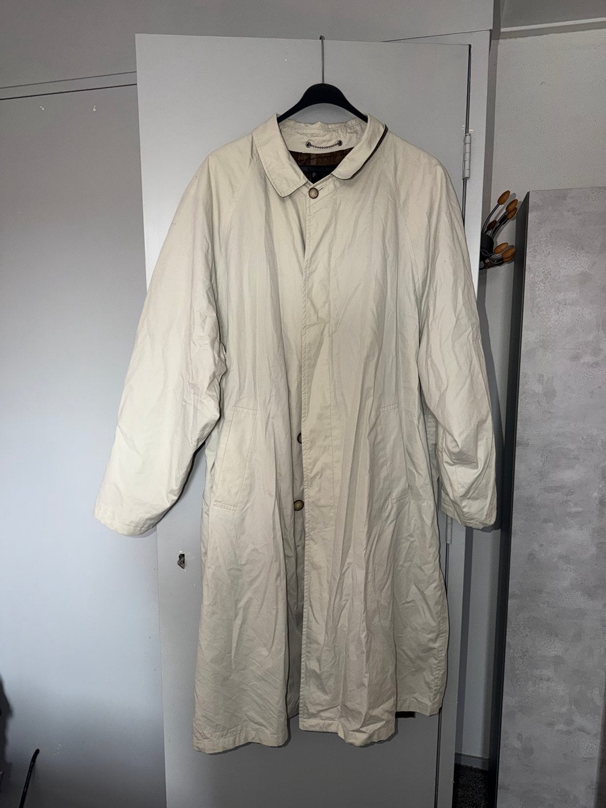 vintage Trenchcoat Maat XL - Beige met Geruite Voering, Kleding | Heren, Ophalen of Verzenden, Gedragen, Maat 56/58 (XL), Beige