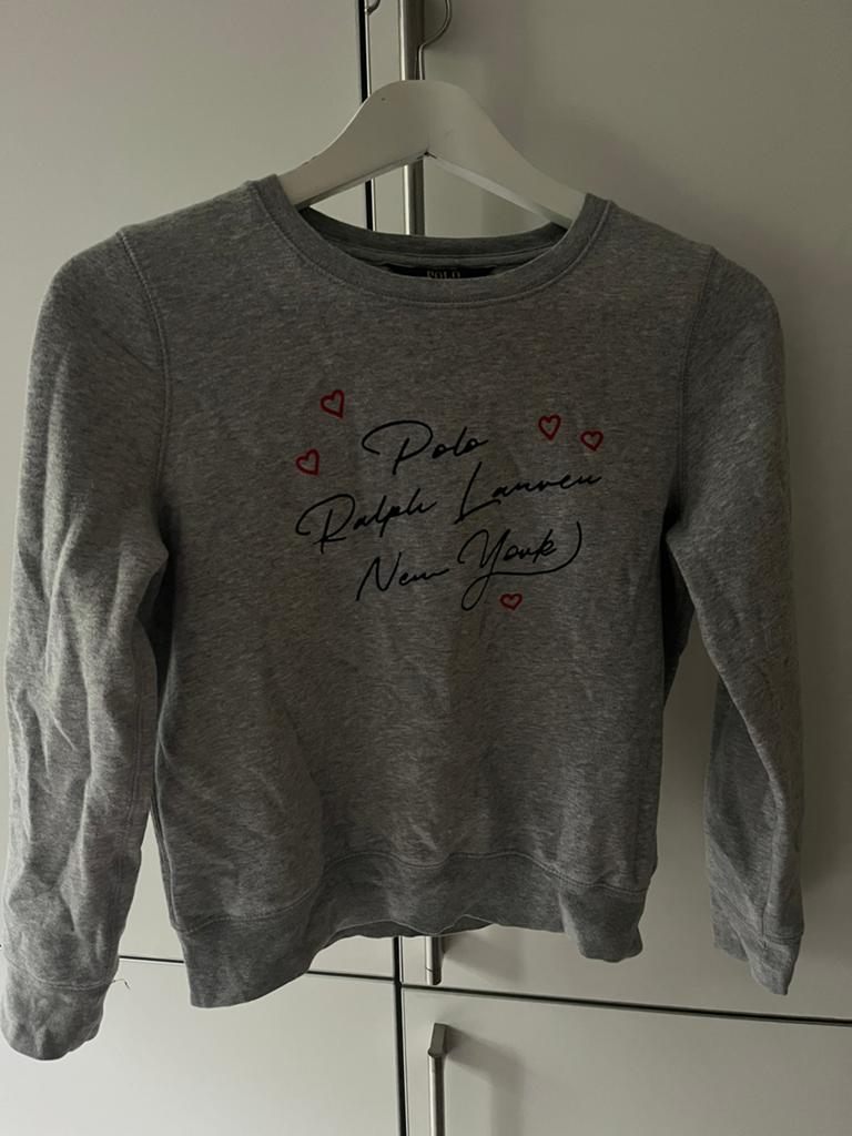 Sweater trui Polo Ralph Lauren 12-14 jr grijs met opdruk, Ophalen of Verzenden, Gebruikt, Meisje, Trui of Vest