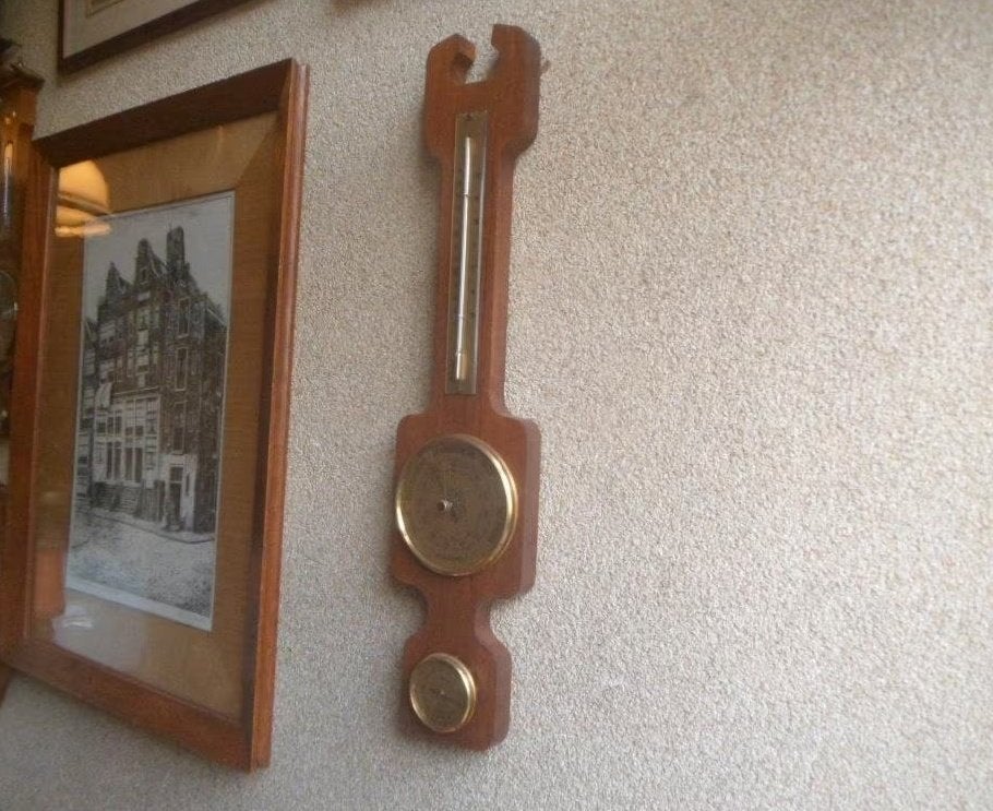 WEERSTATION hout barometer thermometer hygrometer Italy 58cm, Ophalen of Verzenden, Gebruikt, Barometer
