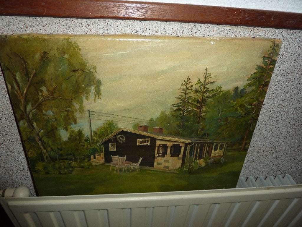 canvas schilderij huis in bos, Minder dan 50 cm, Ophalen of Verzenden, Zo goed als nieuw, Schilderij