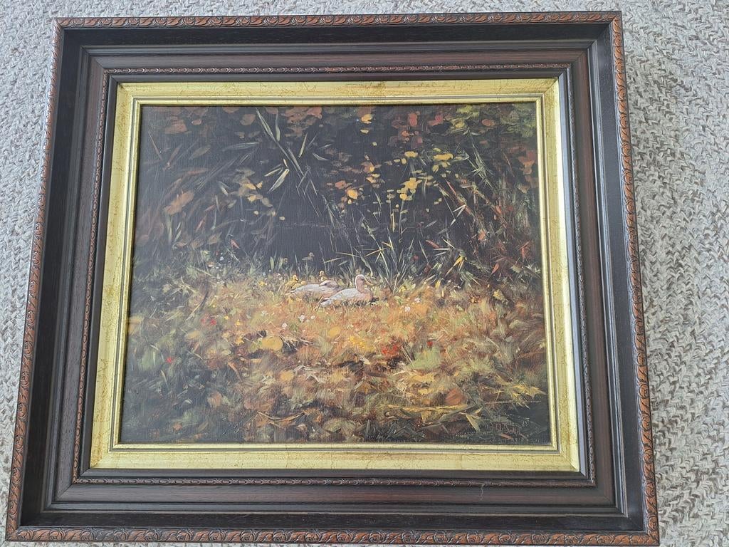 Olieverfschilderij: Eenden in het riet, gesigneerd, Ophalen