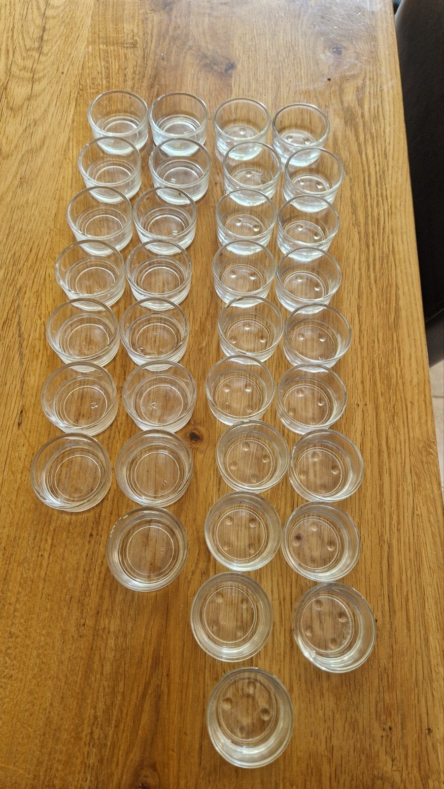 Partij 34 glazen theelichthouders, Ophalen, Gebruikt, Glas, Waxinelichthouder