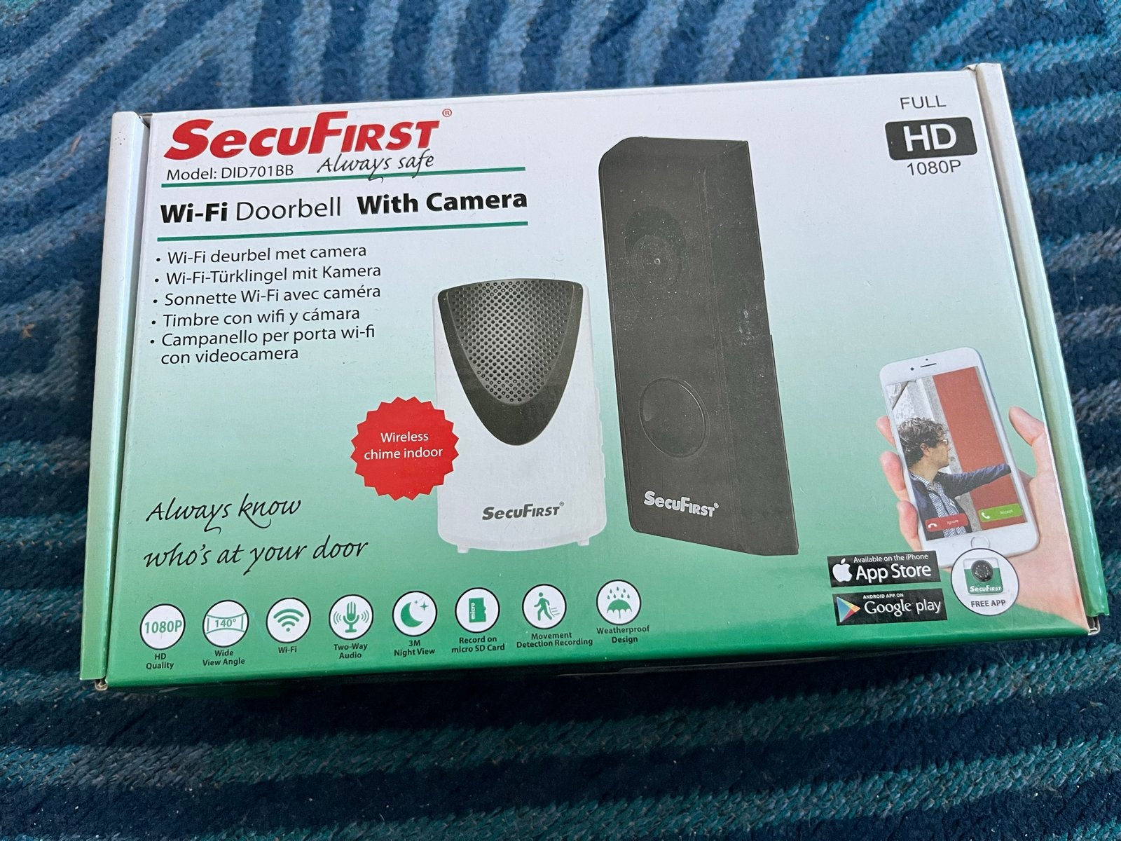SecuFIRST Wi-Fi Deurbel met Camera - Full HD 1080P, Ophalen, Bewegingsdetectiesensor, Nieuw, Bedraad