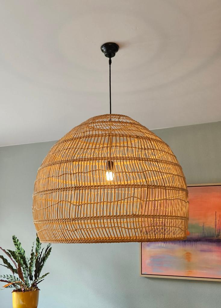 HKliving hanglamp rotan Ø 75 cm, Ophalen, Hout, 50 tot 75 cm