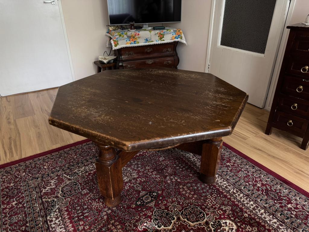 Antieke Eiken Salontafel – Achthoekig & Massief, Ophalen
