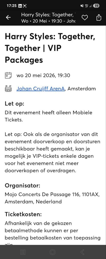 20 mei, nu: Harry Styles VIP Disco Package Front GA Right, Twee personen, Mei