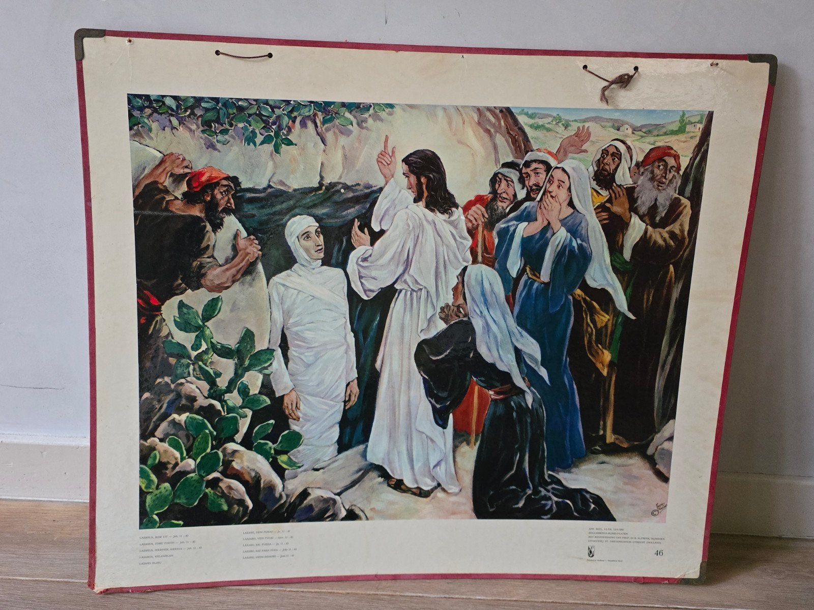 Oude bijbelplaat nr. 46: Opwekking van Lazarus., Ophalen of Verzenden, Gebruikt, Kaart of Prent, Christendom | Katholiek