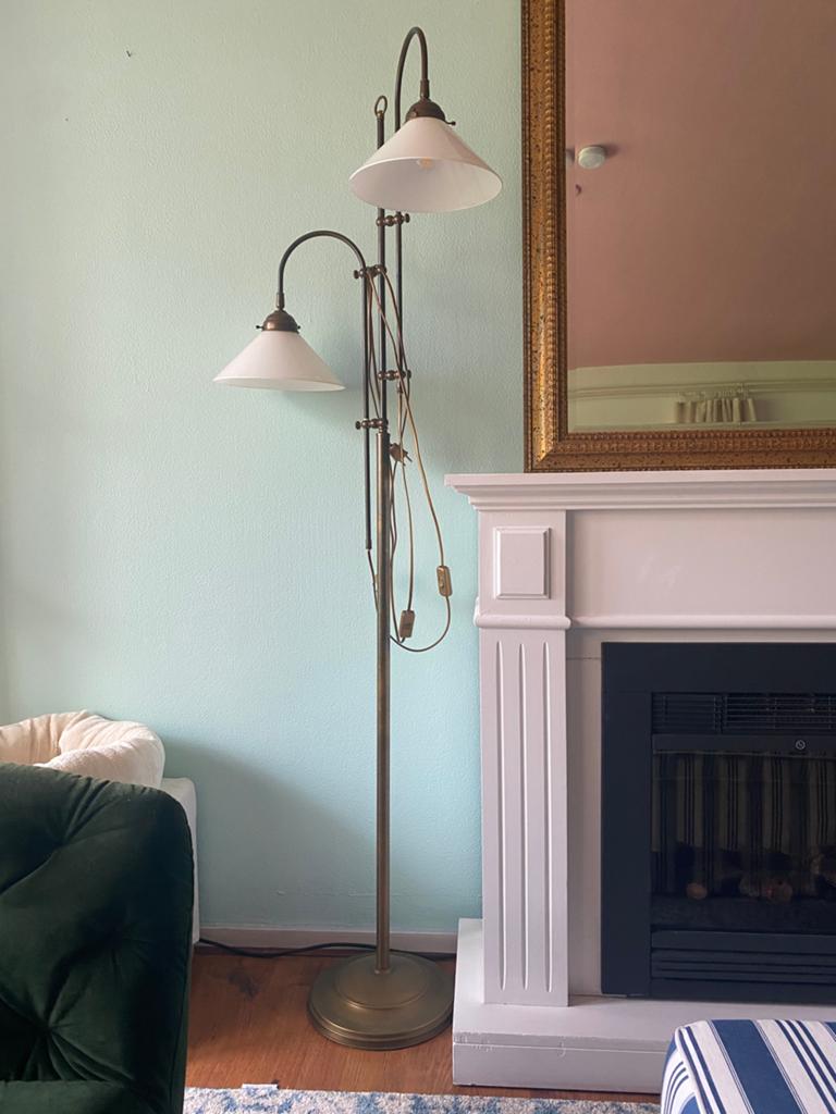 Staande lamp vintage koper glazen kap, Huis en Inrichting, Ophalen, 150 tot 200 cm