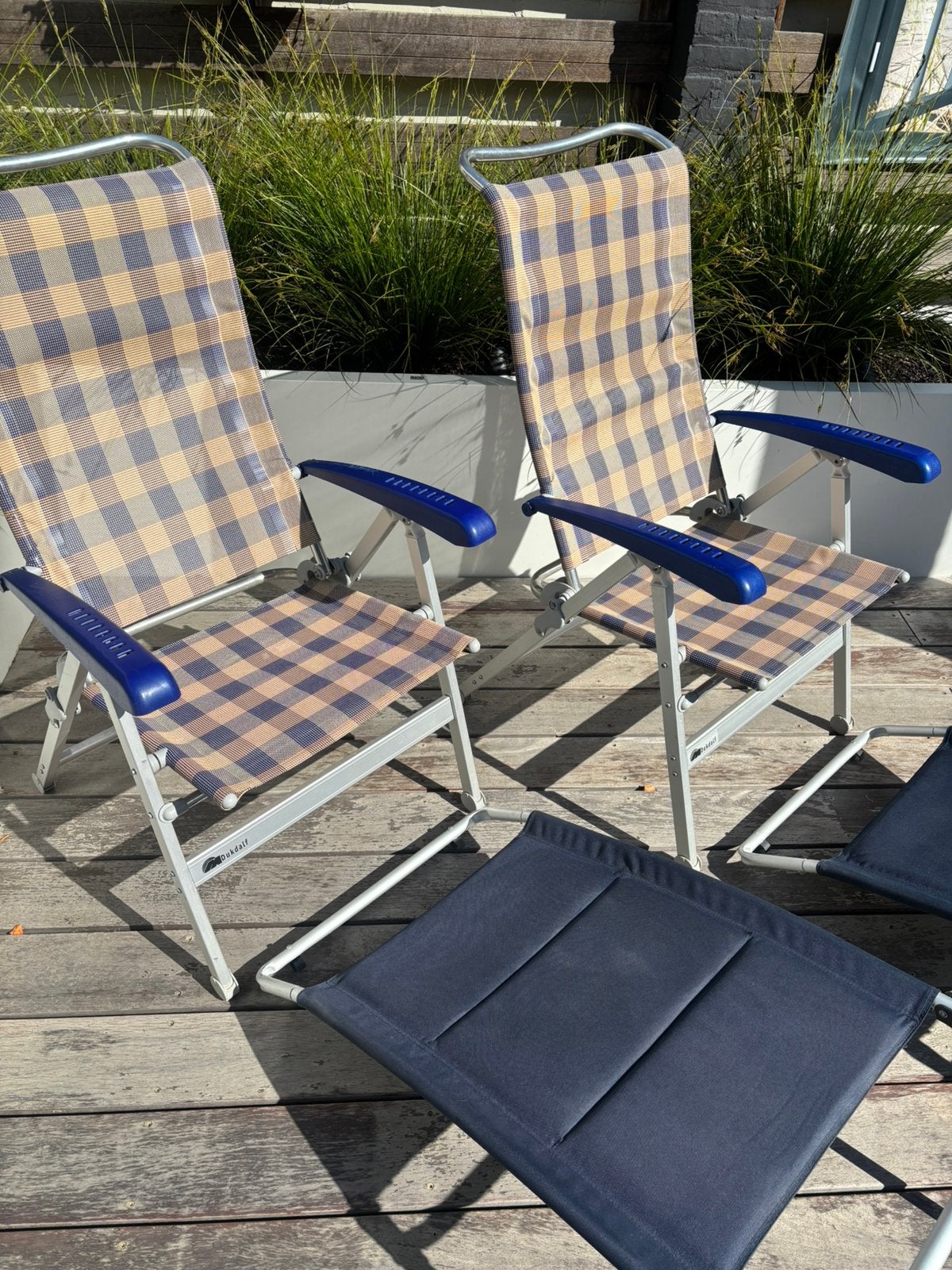 2 x Luxe dukdalf campingstoel incl voeten bankje, Ophalen, Zo goed als nieuw, Campingstoel