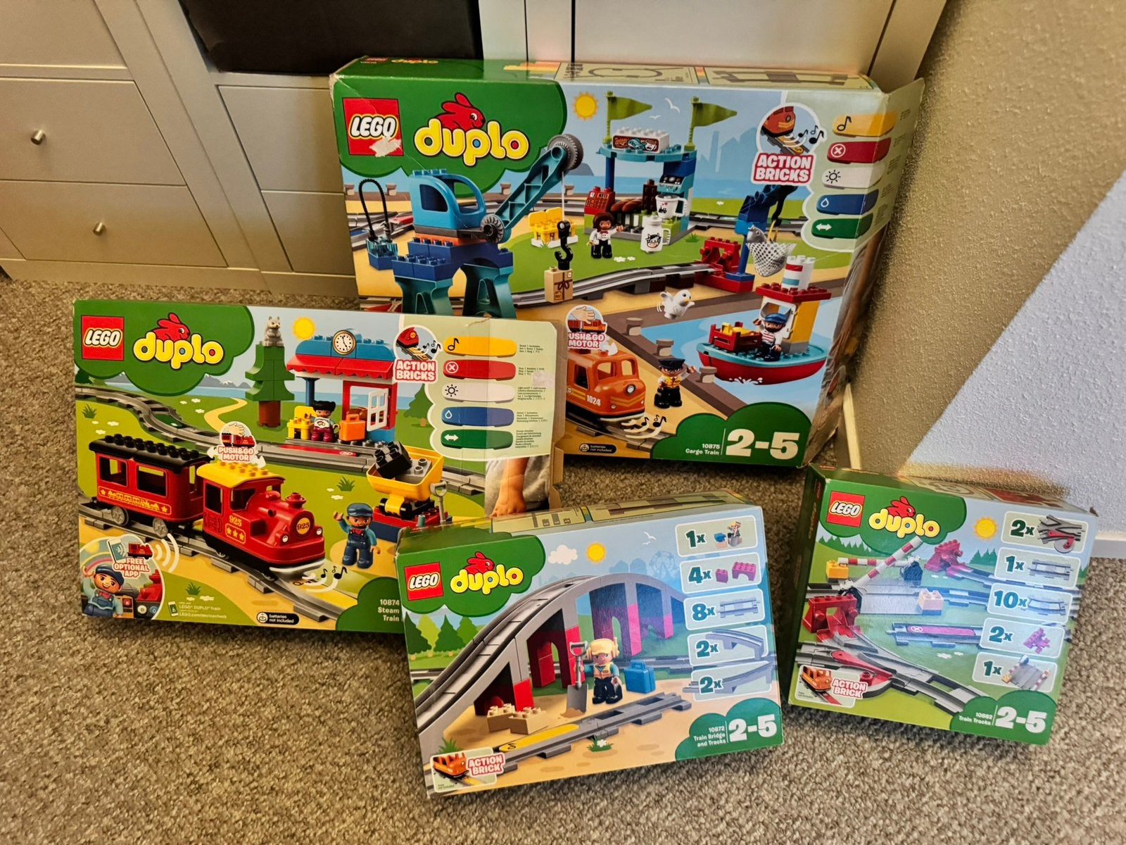 Lego Duplo Trein Sets: Cargo Trein, Stoomtrein & Rails, Ophalen, Zo goed als nieuw, Duplo