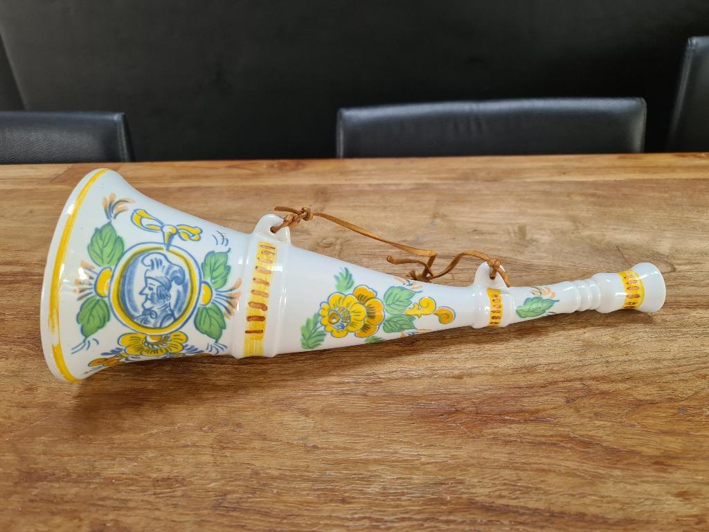 vintage aardewerk bakker-hoorn toeter handbeschilderd l=38cm, Ophalen of Verzenden