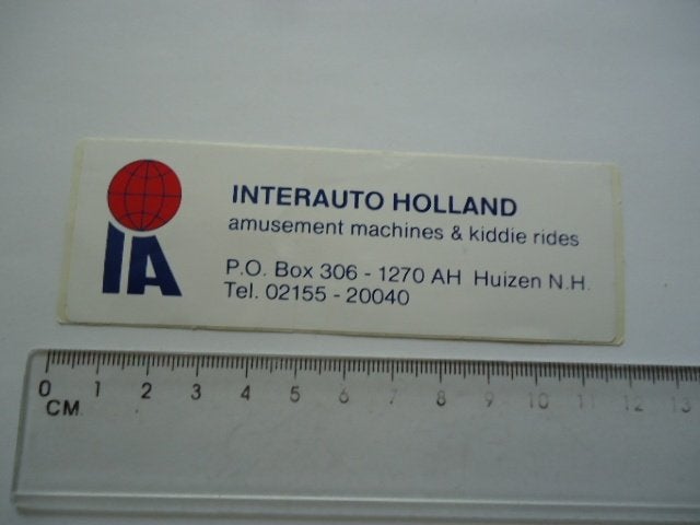 sticker oud Interauto Holland Huizen NH flipperkast jukebox, Verzamelen, Verzenden, Zo goed als nieuw, Bedrijf of Vereniging