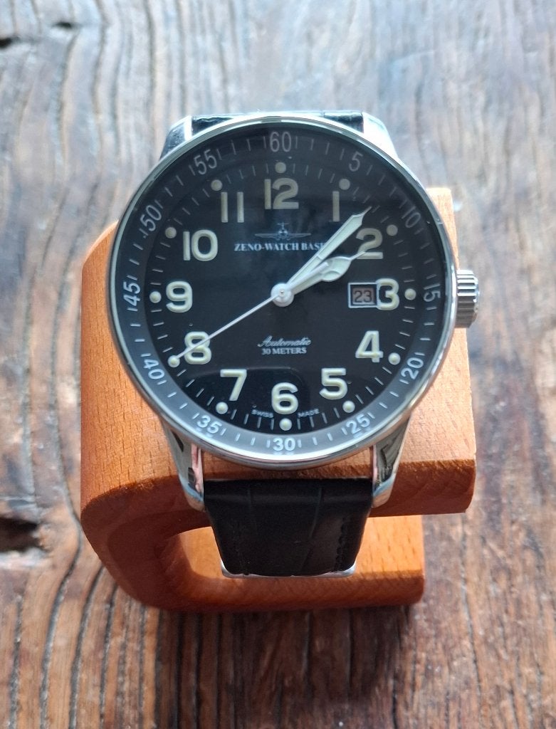 Full-Set Zeno Pilot Z-Large Automatic Date in nieuwstaat., Overige merken, Leer, Staal, Polshorloge