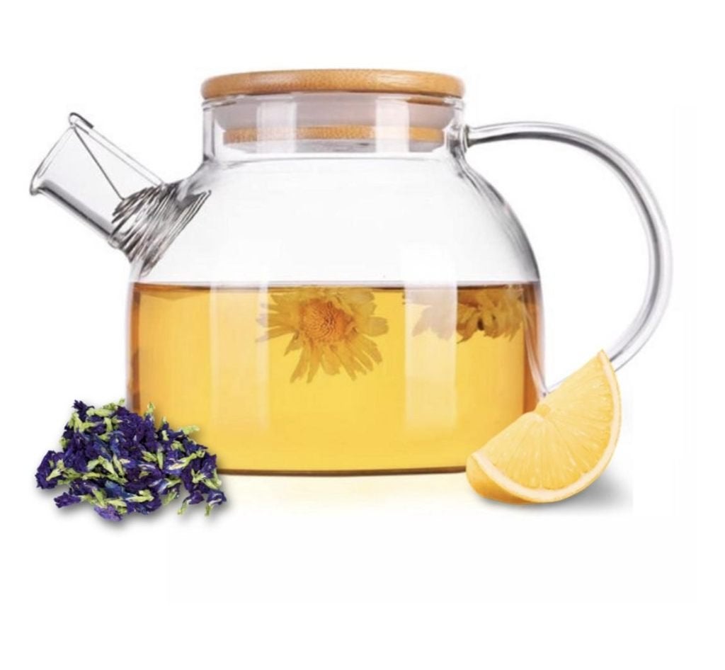 Glazen theepot met filter en bamboe deksel - 1 liter - nieuw, Overige merken, Nieuw, Ophalen of Verzenden, Glas