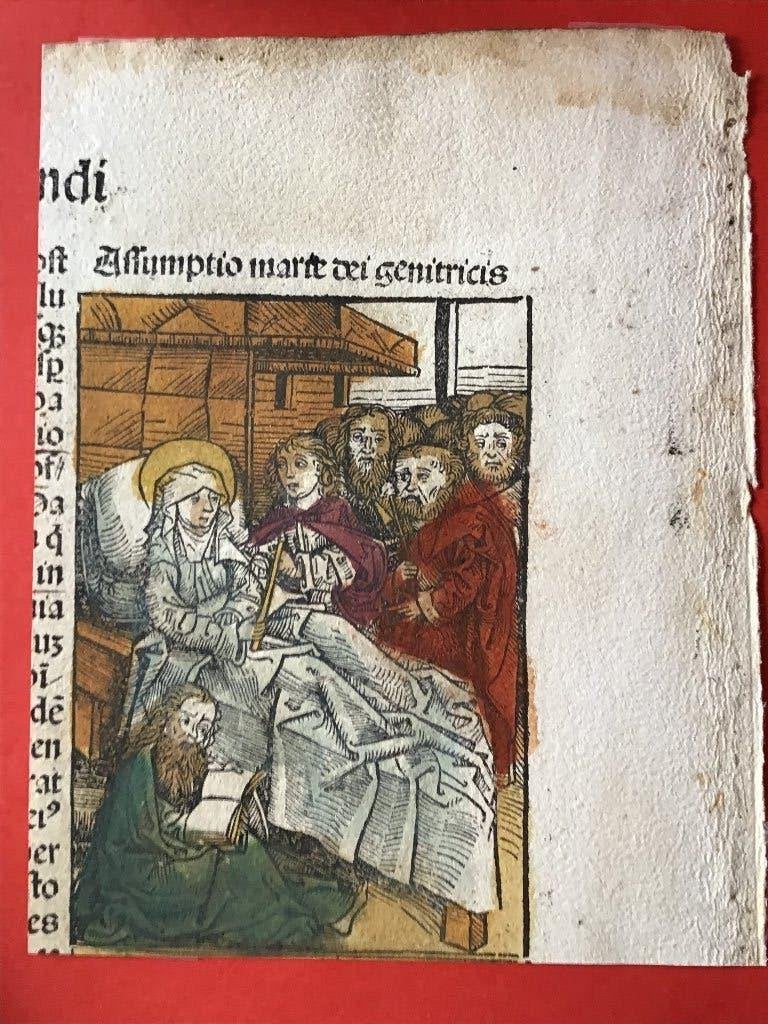 anno 1493 Hartmann Schedel Houtsnede Neurenberger Kroniek, Handgekleurd, Religie, Ophalen of Verzenden, Gravure