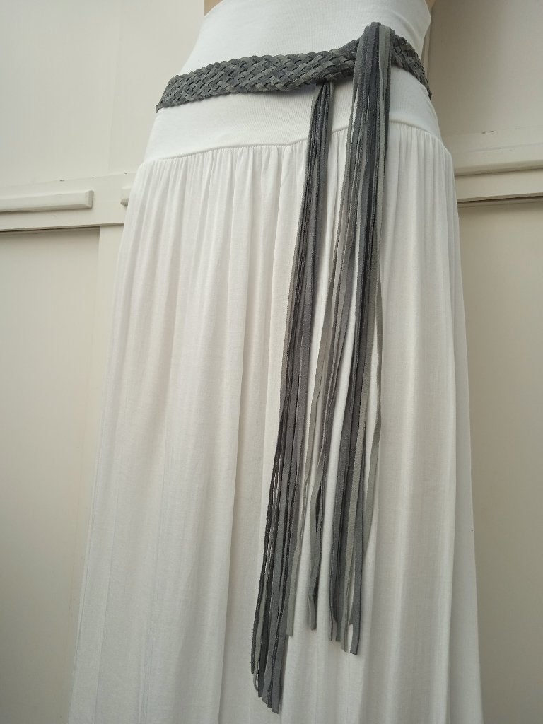 Vintage knoopriem met franjes van  suéde leer, Overige kleuren, Echt leder, Heupriem, Ophalen of Verzenden