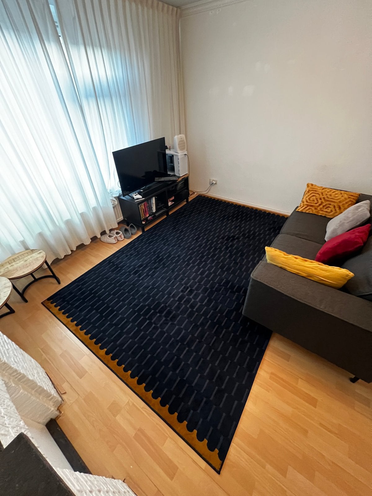 IKEA NÖVLING Kleed - Blauw/bruinig met Patroon, Ophalen, Gebruikt, 100 tot 150 cm, Zwart