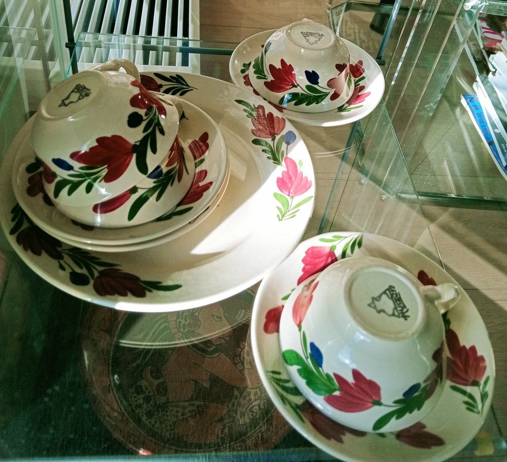 5 setje Oude  boeren servies, Ophalen, Gebruikt, Boerenbont, Kop(pen) en/of Schotel(s)