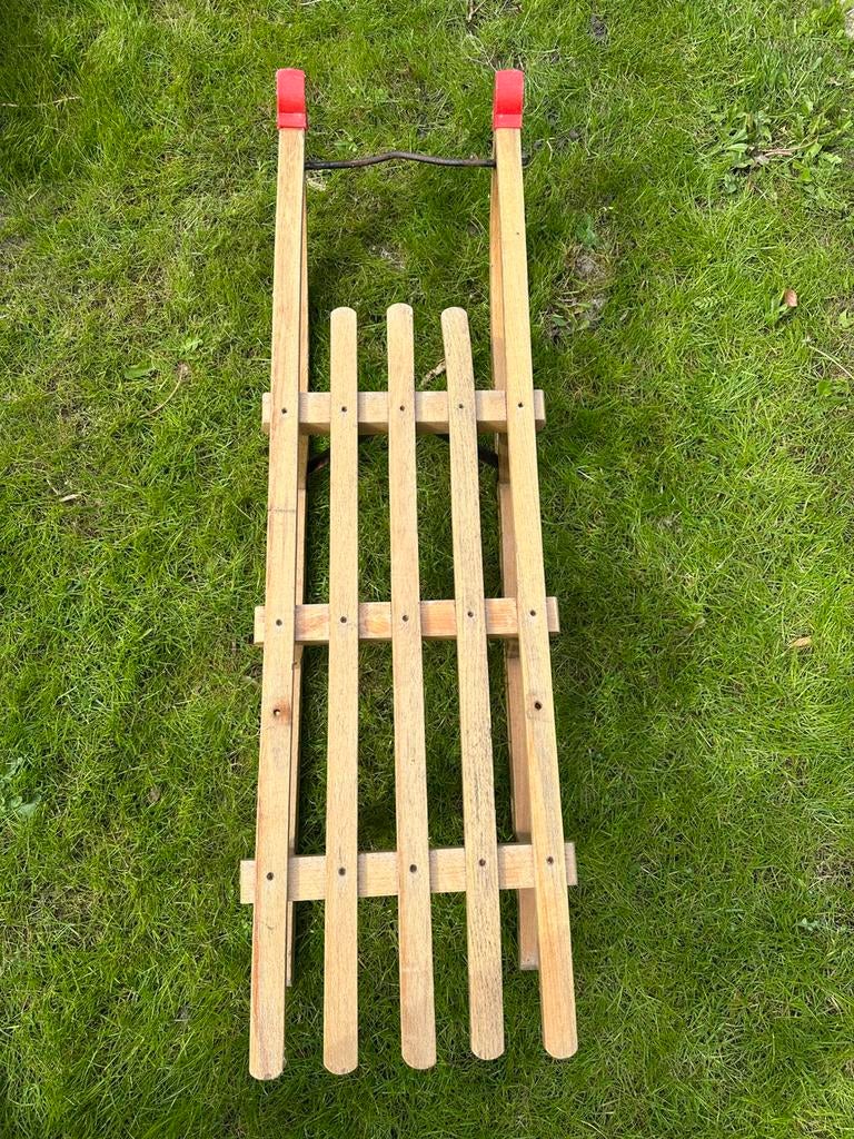 Houten slee met rugleuning, Ophalen, Rugleuning, Gebruikt, Hout