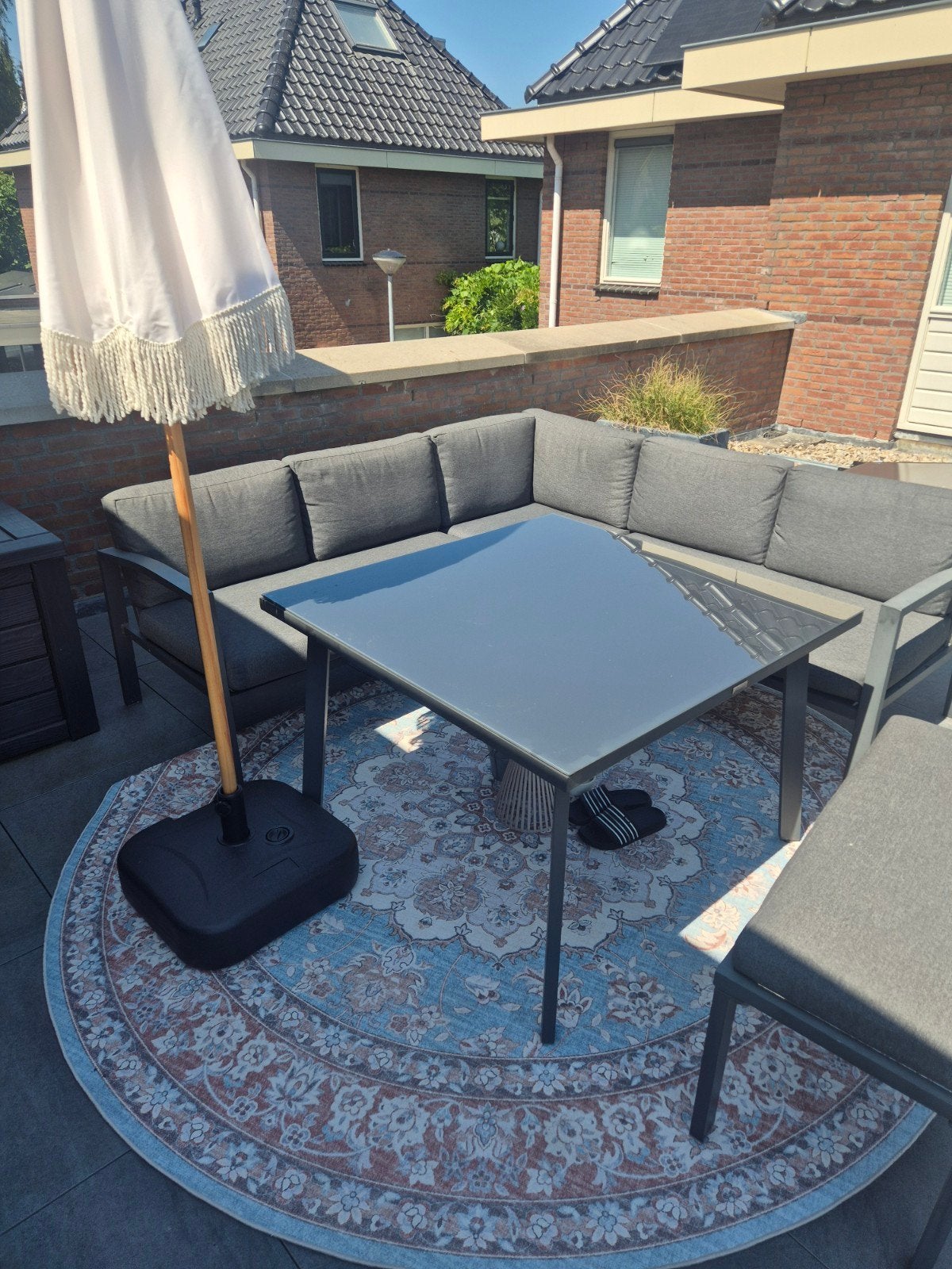 Garden impressions tuintafel met glazen blad, Tuin en Terras, Ophalen, Gebruikt, Aluminium, Eettafel