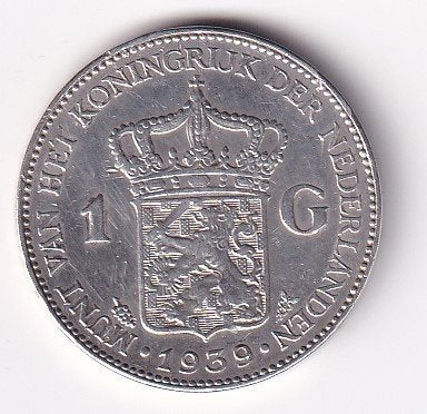 1 Gulden 1939 in mindere kwaliteit, 1 gulden, Verzenden, Zilver, Koningin Wilhelmina
