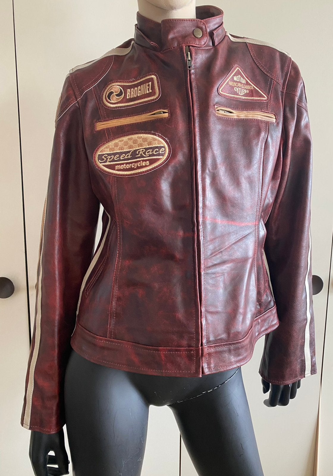 Vintage Biker Leren Jas - Speed Race Motorcycles maat 40, Ophalen of Verzenden, Nieuw zonder kaartje, Kinderen, Jas | leer