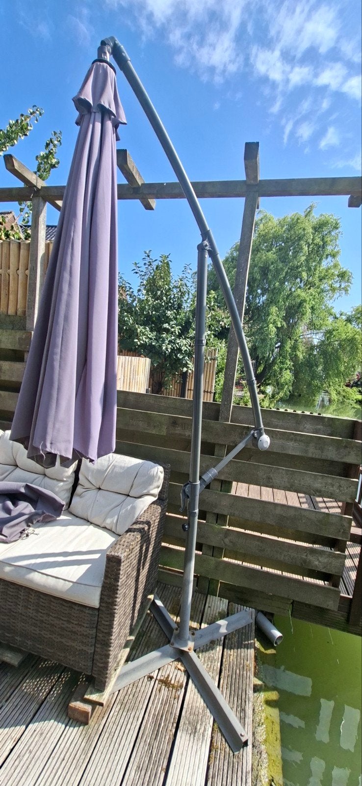 Zweefparasol 300x300 met hoes - Grijs, Ophalen, Gebruikt, 2 tot 3 meter, Zweefparasol