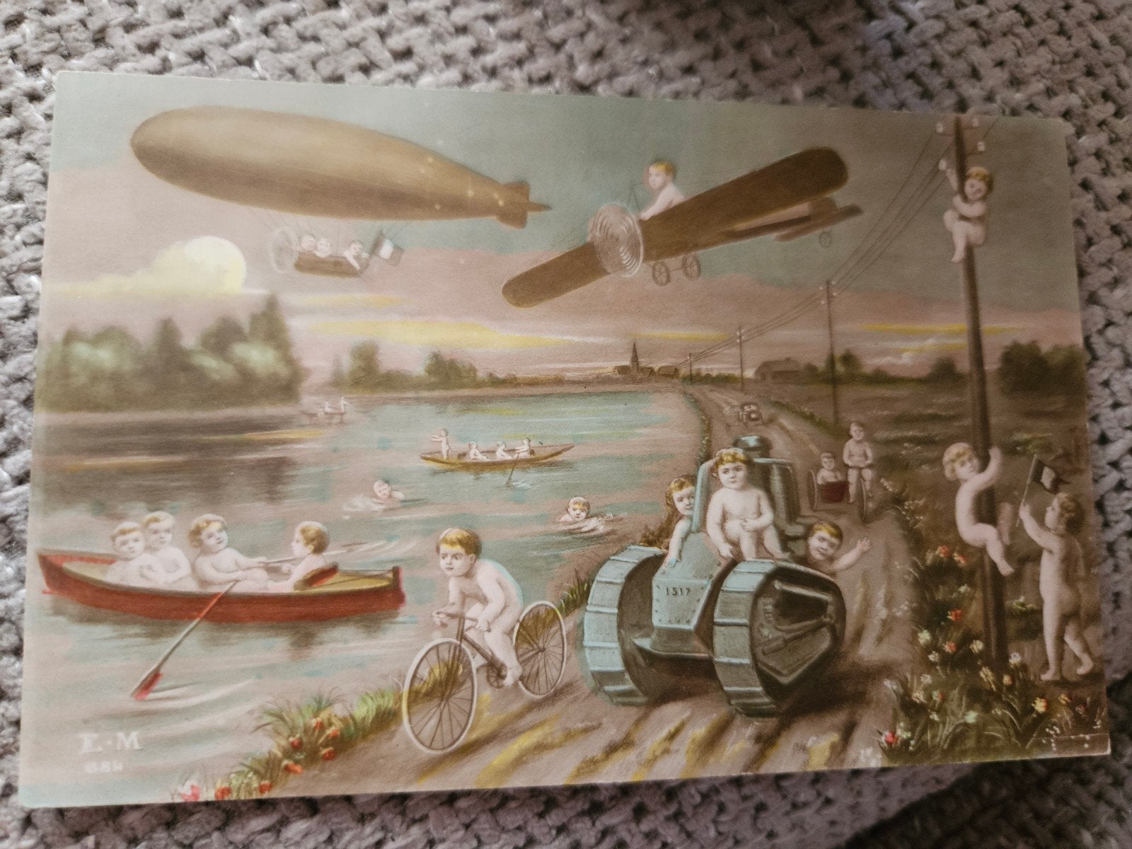 zeppelin vliegtuig tank.cherubijnen en tdelen, Ophalen of Verzenden, Voor 1920, Gelopen