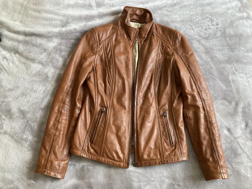 Leren jasje dames - Cognac/Bruin - 42 (valt klein 36/38/S), Bruin, Nieuw, Ophalen of Verzenden, Jasje
