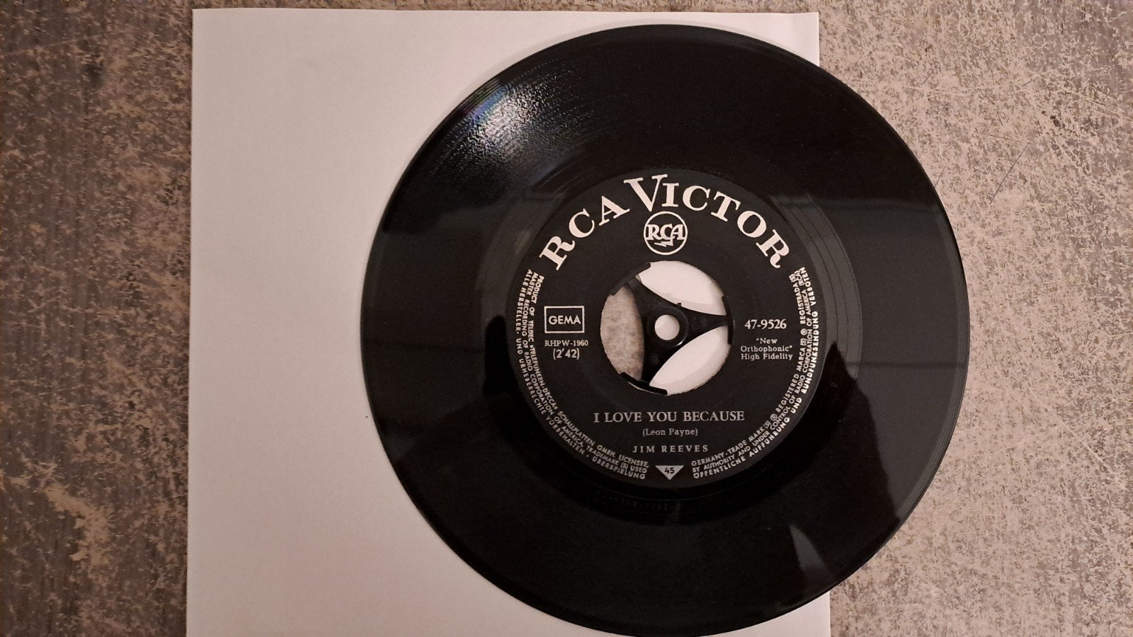 Jim reeves  - I love you because, Ophalen of Verzenden, Gebruikt, 7 inch, Pop