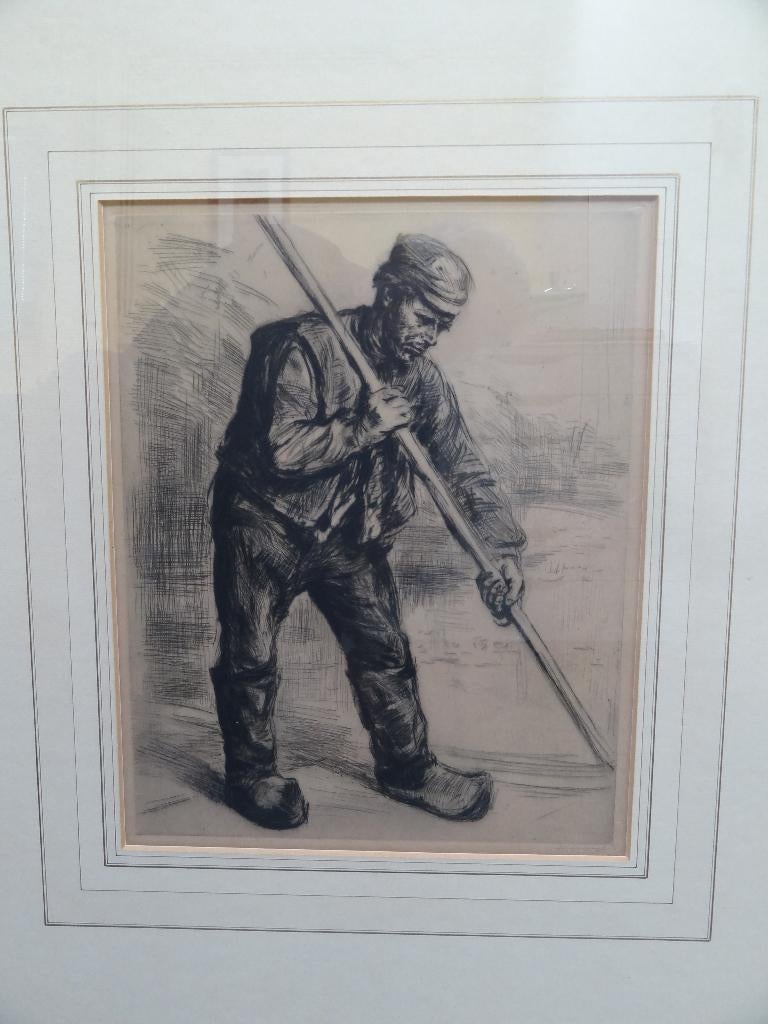 ets man op klompen die baggert met een stok, W. Dingemans, Dagelijks leven, Origineel, 1900 - 1949, Verzenden