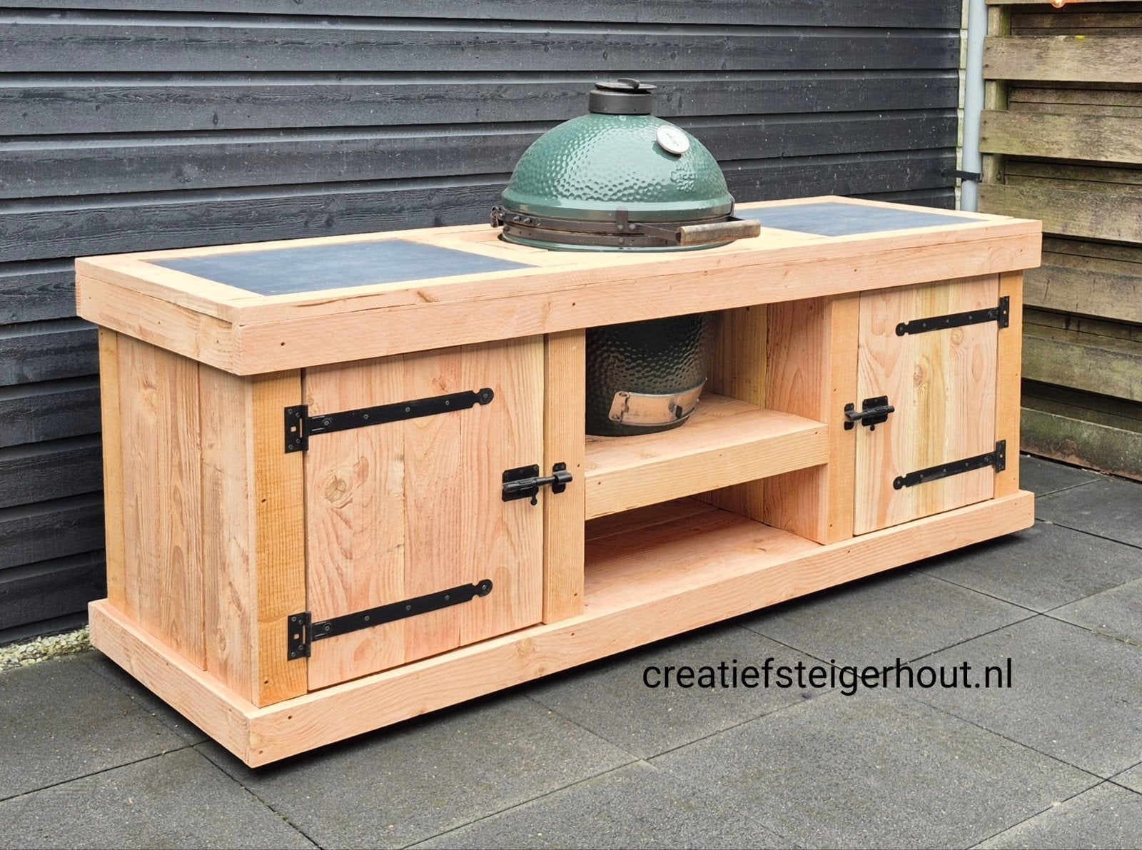 Douglas houten buitenkeuken verrijdbaar kamado joe BGE grill, Tuin en Terras, Buitenkeukens, Ophalen of Verzenden, Nieuw, Houtskool