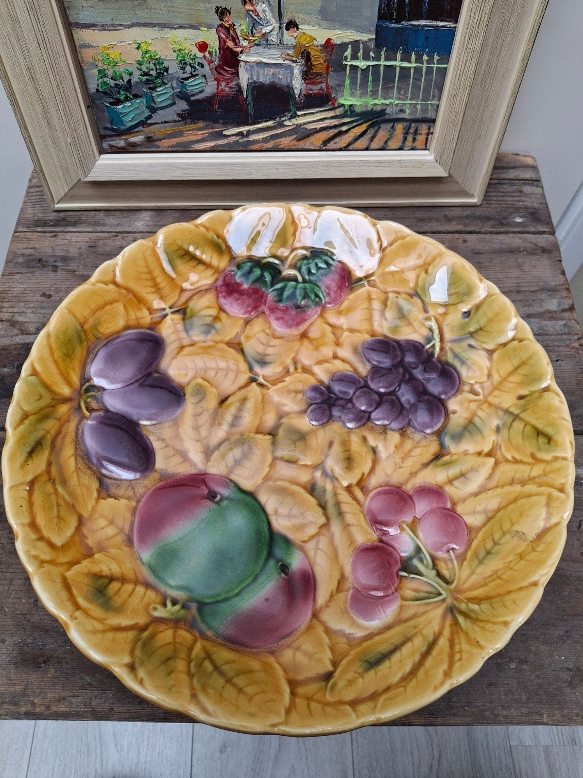 Groot Frans Majolica Sarreguemines Barbotine Fruitschaal, Ophalen