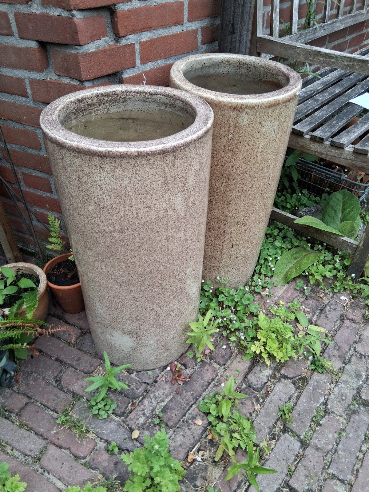 twee planten potten als pilaar bij entree van huis of tuin, Ophalen of Verzenden, Zo goed als nieuw, Rond, Kunststof