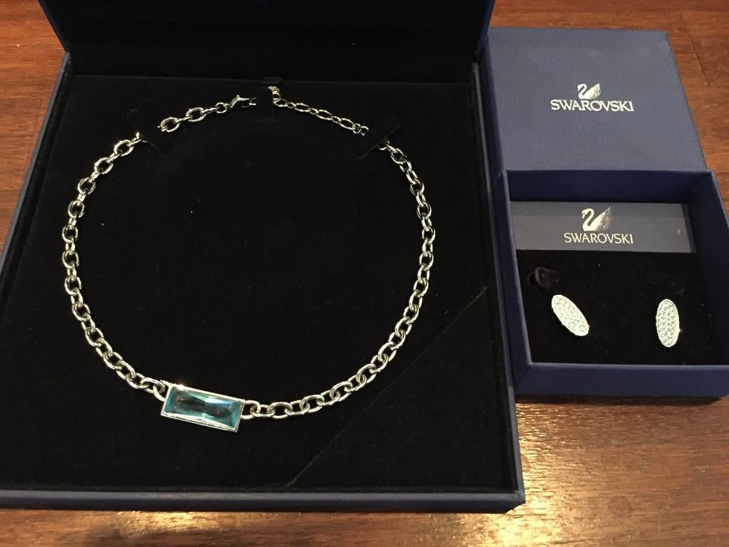 Swarovski ketting en oorbellen, Ophalen of Verzenden, Zo goed als nieuw, Zilver