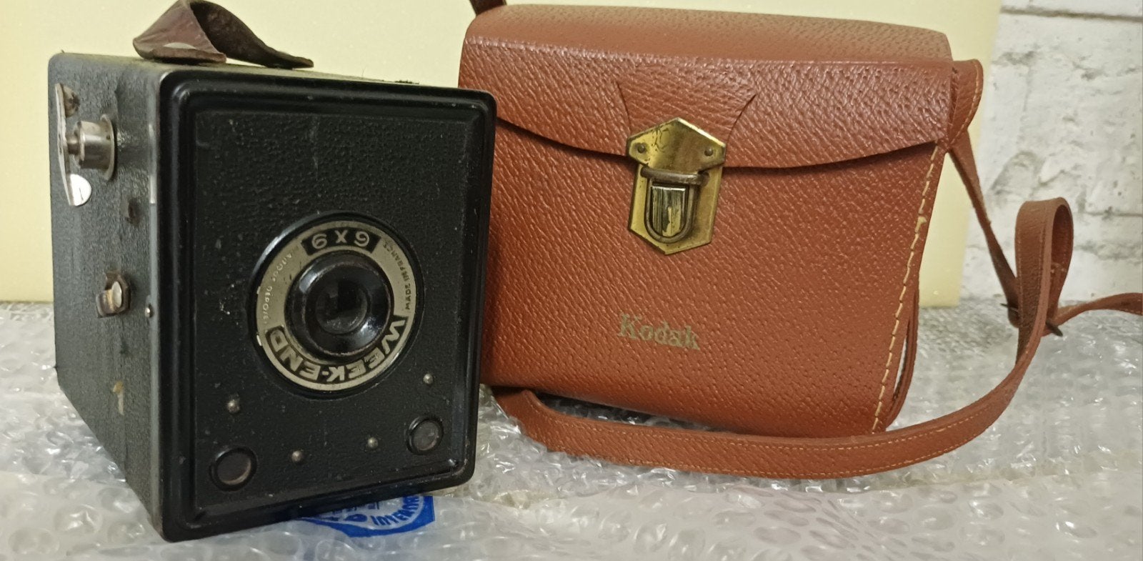Antieke Kodak Weekend 6x9 Boxcamera met tas, Ophalen, Gebruikt, Compact, Kodak