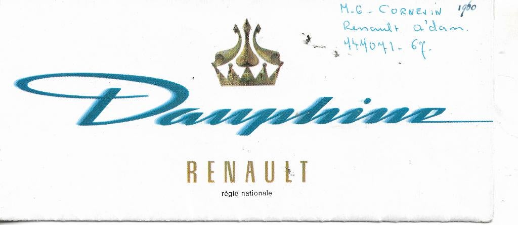 Brochure Renault DAUPHINE, 1960 (NL)., Boeken, Renault, Ophalen of Verzenden, Zo goed als nieuw, Renault