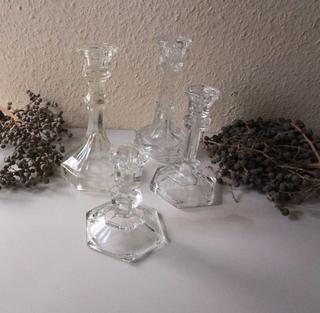 4 Oude kandelaars, Antiek en Kunst, Antiek | Kandelaars, Ophalen of Verzenden, Glas