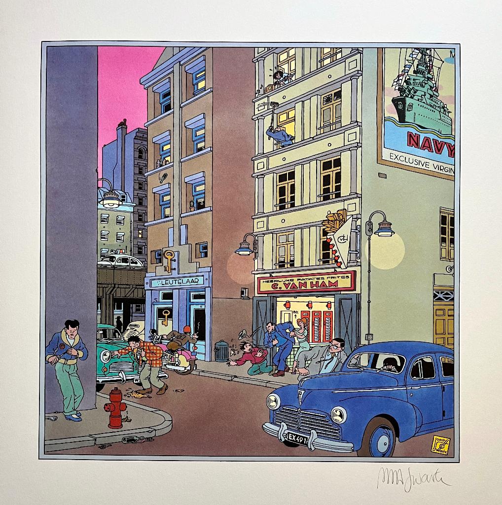Joost Swarte zeefdruk 'Ochtendschemer' gesigneerd 1982, Ophalen of Verzenden