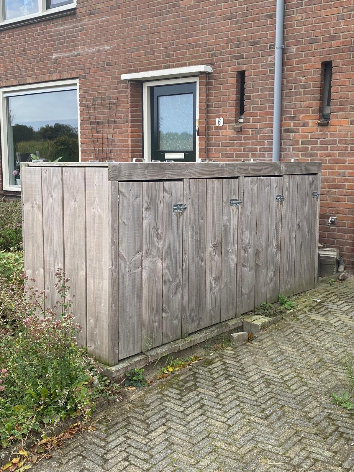 Houten containerberging voor 4 containers, Tuin en Terras, Ophalen, Gebruikt, Hout, Containerberging