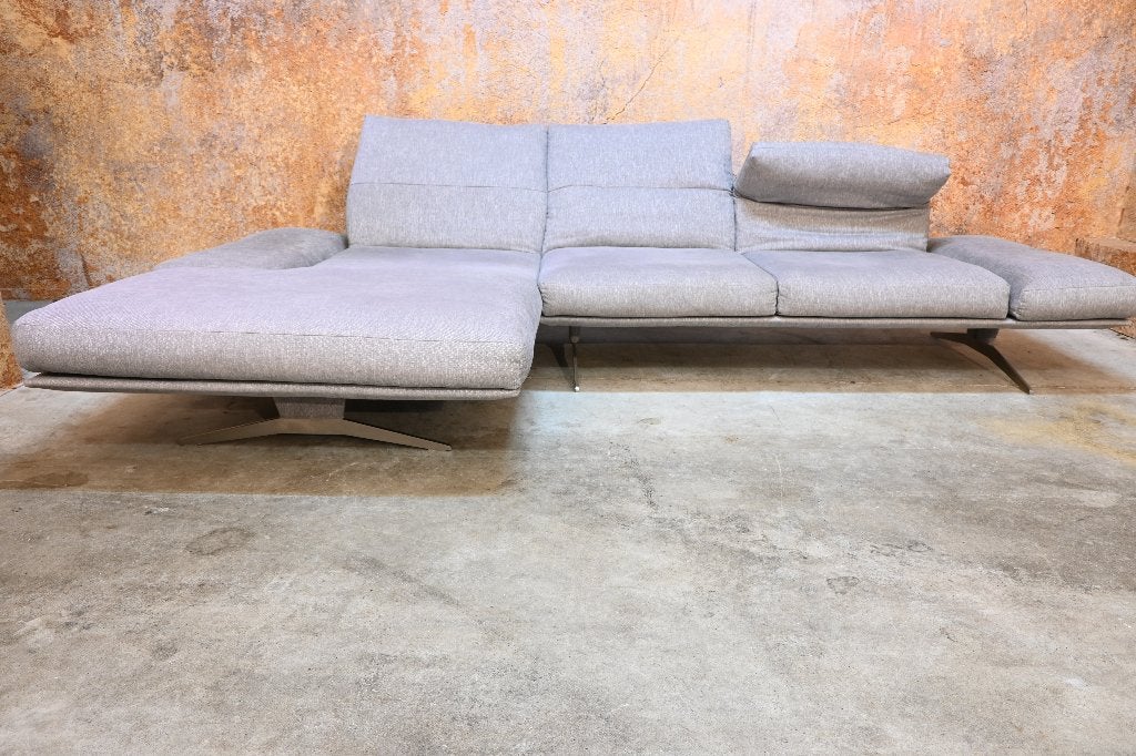 ZGANieuw grijze stoffen W Schillig design hoekbank verstelb, Schillig, Schillig, Hoekbank, 300 cm of meer