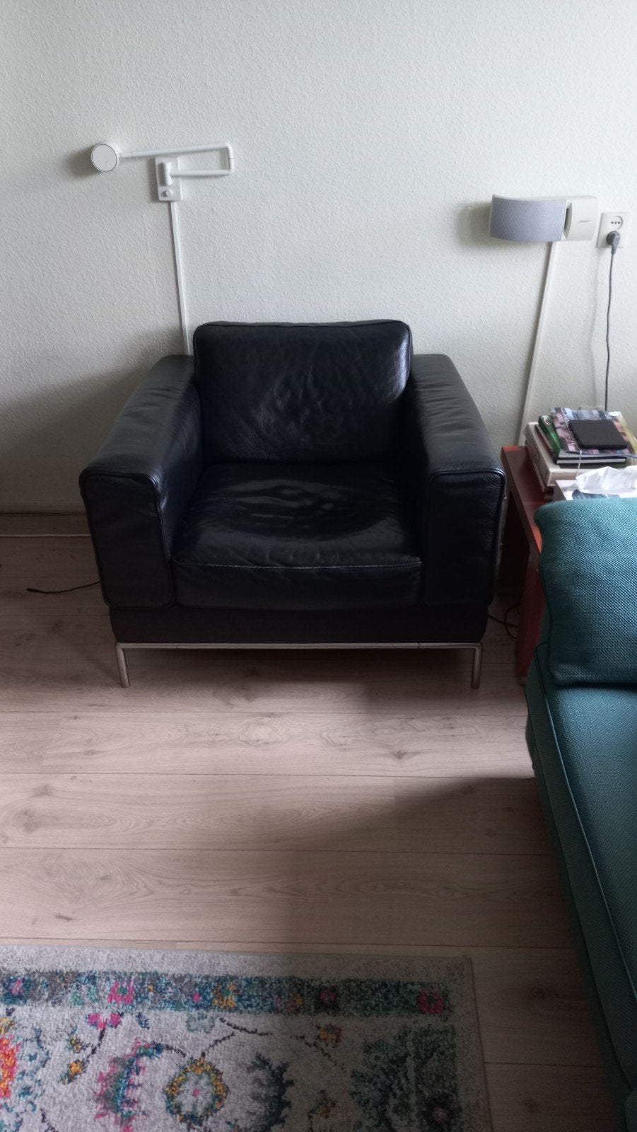 IKEA Arild fauteuil (dik leer) met metalen onderstel, Ophalen, Gebruikt, Modern, Industrieel, 75 tot 100 cm