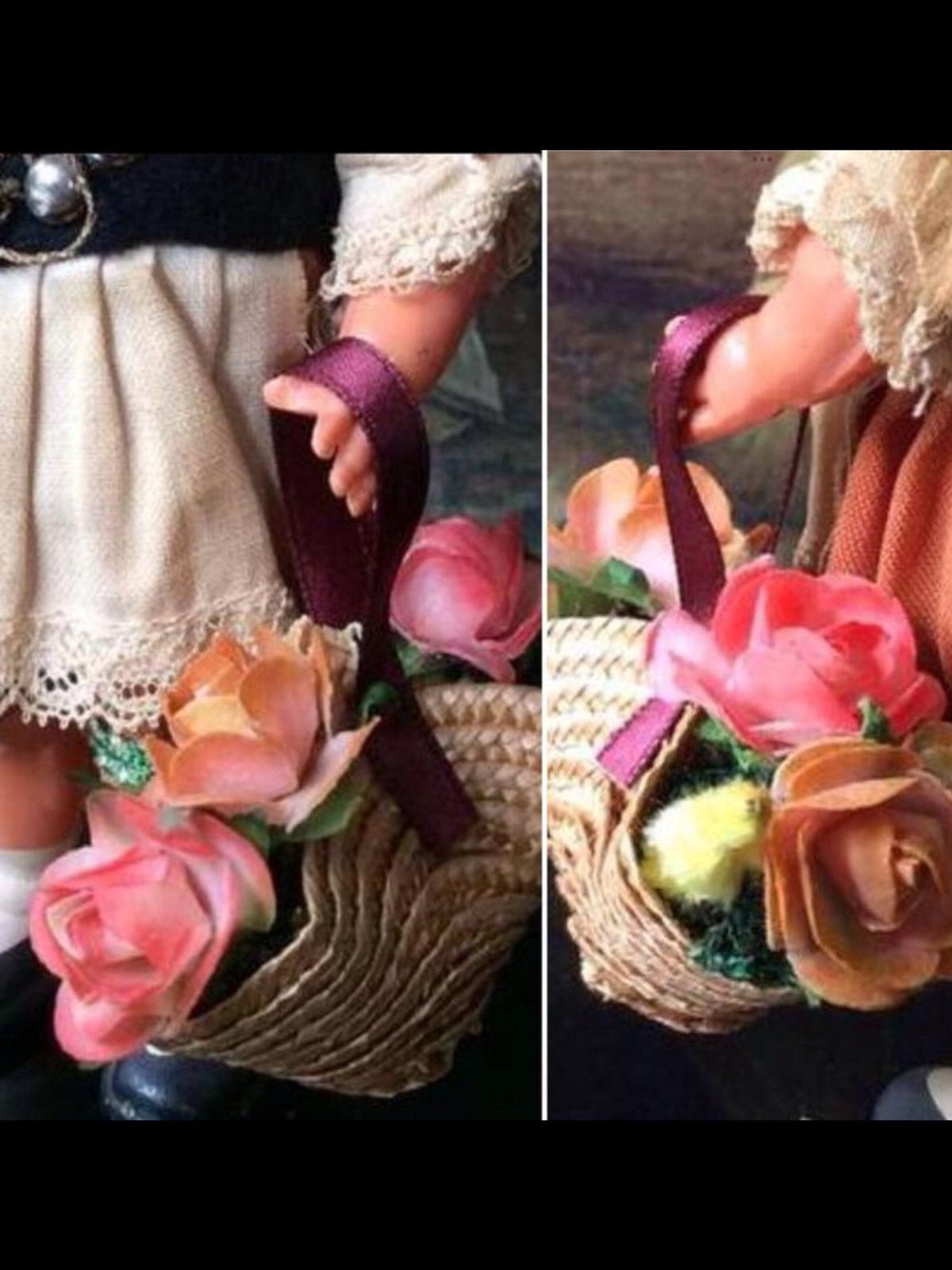 🌿 Pop ,”ANTIEK/OUDE DANSPOPJES MET BLOEMENMANDJE”🌿, Verzenden