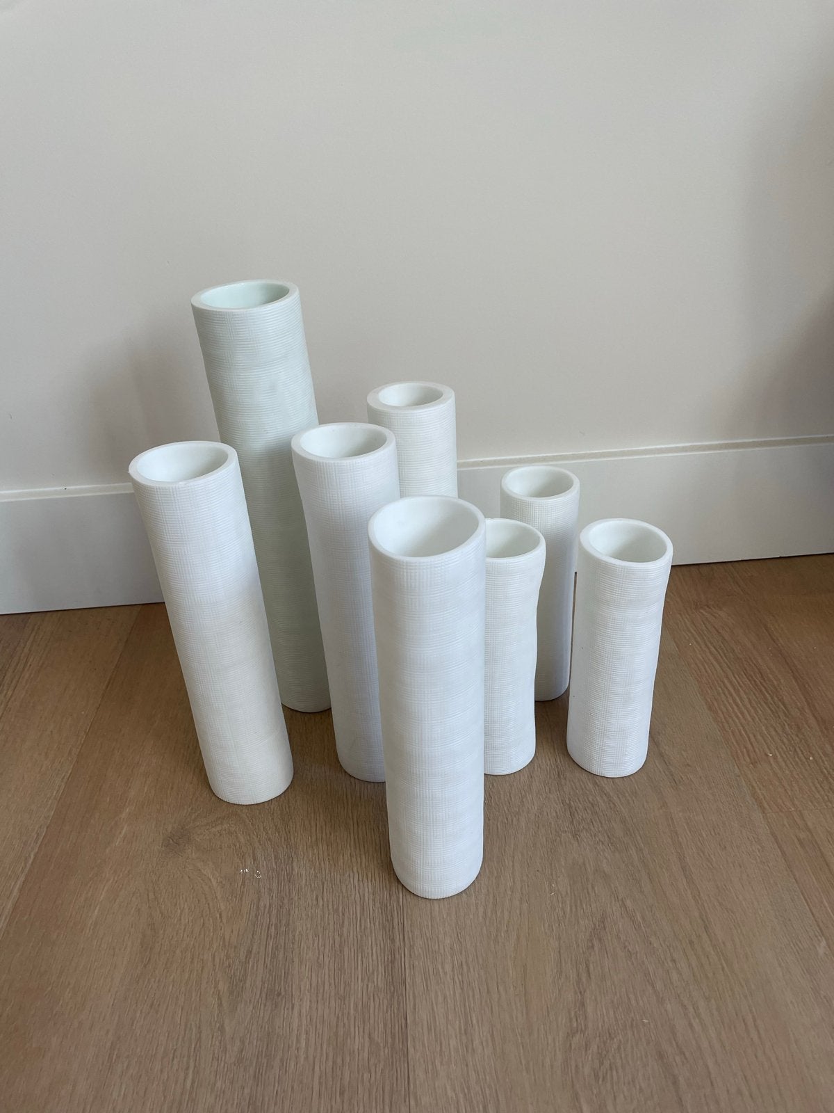 Set van 8 witte vazen., Huis en Inrichting, Woonaccessoires | Vazen, Ophalen, Kunststof, Wit, 3D-geprint