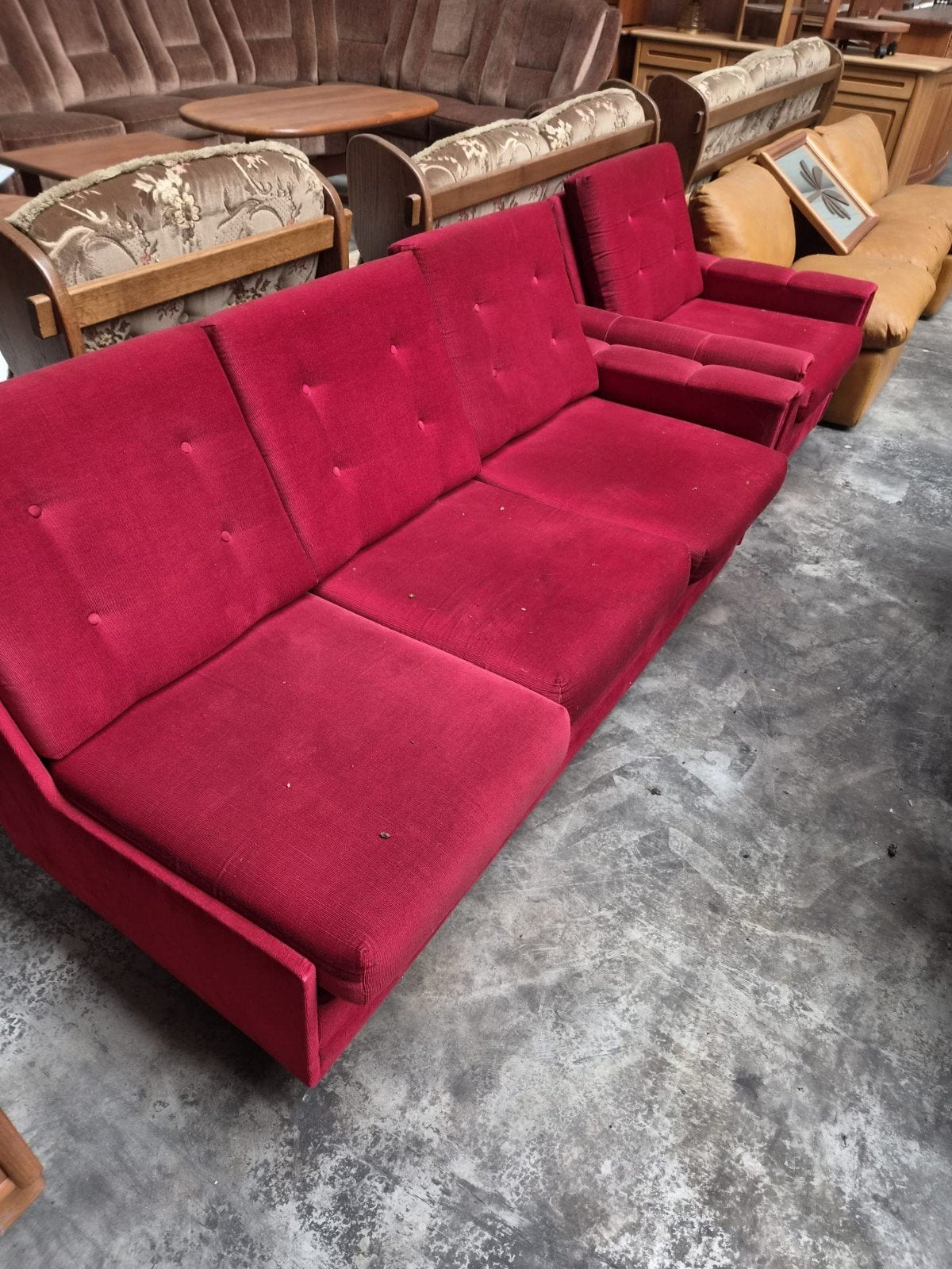 Vintage rode bank en fauteuil - Gebruikt, Ophalen