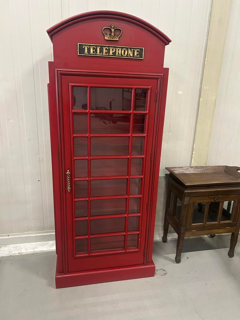 Vitrinekast model Engelse telefooncel, Huis en Inrichting, Ophalen, Gebruikt, 50 tot 100 cm, 150 tot 200 cm