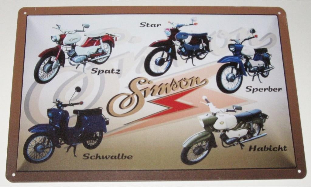 SIMSON BROMMER : Metalen Bord Oldtimer Simson Brommer, Verzenden, Nieuw, Reclamebord