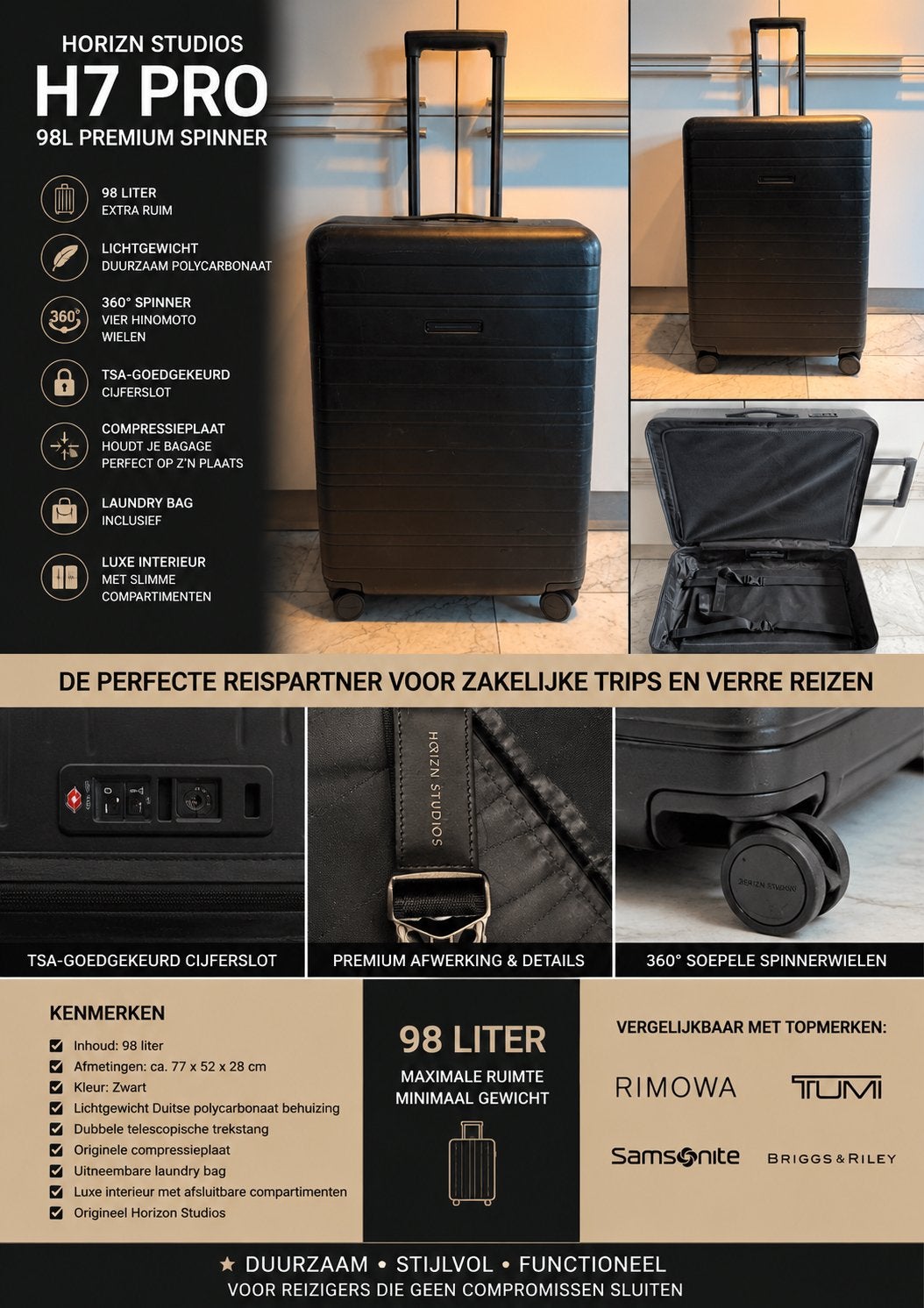 Horizn Studios H7 Pro 98L Premium spinner / koffer, Sieraden, Tassen en Uiterlijk, Koffers, Ophalen, Zo goed als nieuw, Hard kunststof